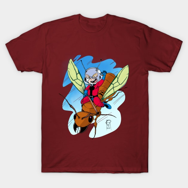 Chibi Ant-Man Riding a Flying Ant T-Shirt by MentalPablum